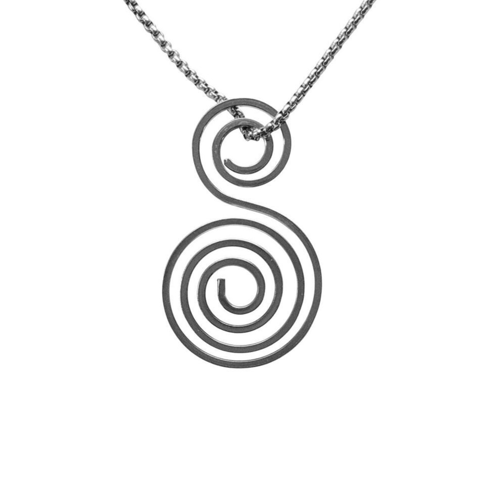 silver double spiral necklace handmade stainless steel non-tarnish box chain